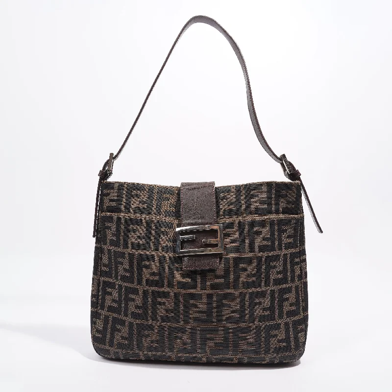 Fendi Double Flap Bag Brown Zucca Canvas