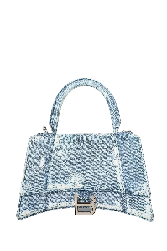 Balenciaga Blue Denim Painted Small Hourglass Top Handle with Strap