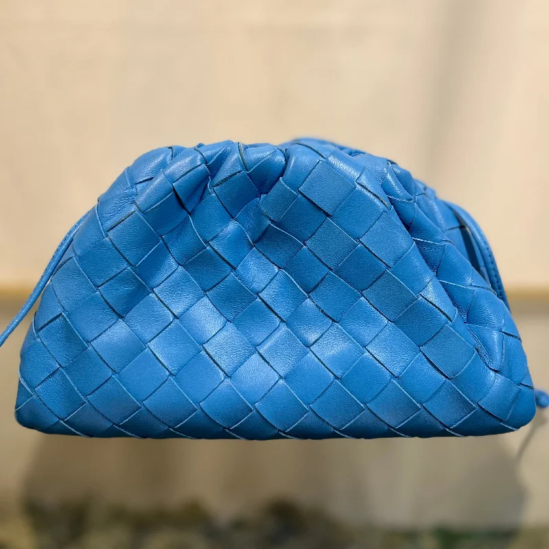 BOTTEGA VENETA The Mini Pouch  Blue Nappa Intrecciato Crossbody Bag