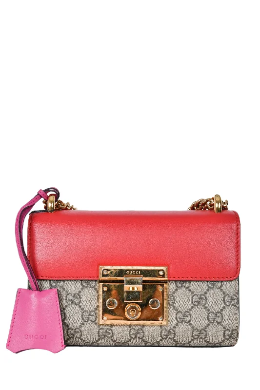 Gucci Red Leather/GG Canvas Padlock Shoulder Bag