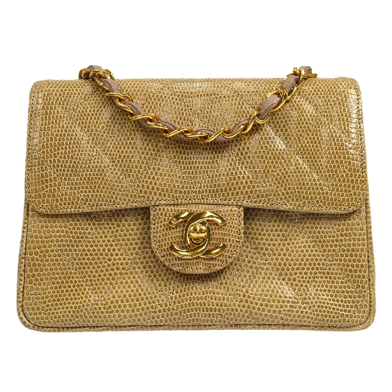 CHANEL * 1991-1994 Classic Square Flap Mini Beige Lizard