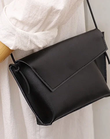 Cute LEATHER Small Side Bag Black Handmade WOMEN Crossbody BAG Phone Purse FOR WOMEN