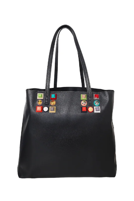 Fendi Black Leather Rainbow Stud Medium Roll Tote