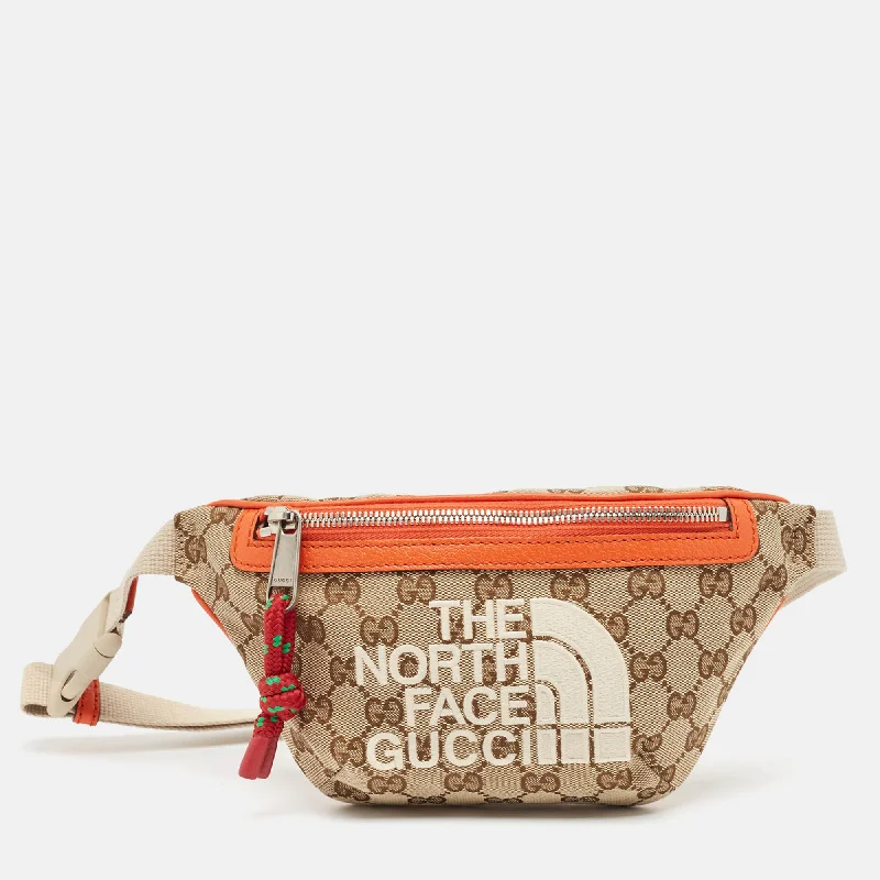 Gucci X The North Face Beige/orange Gg Canvas Belt Bag