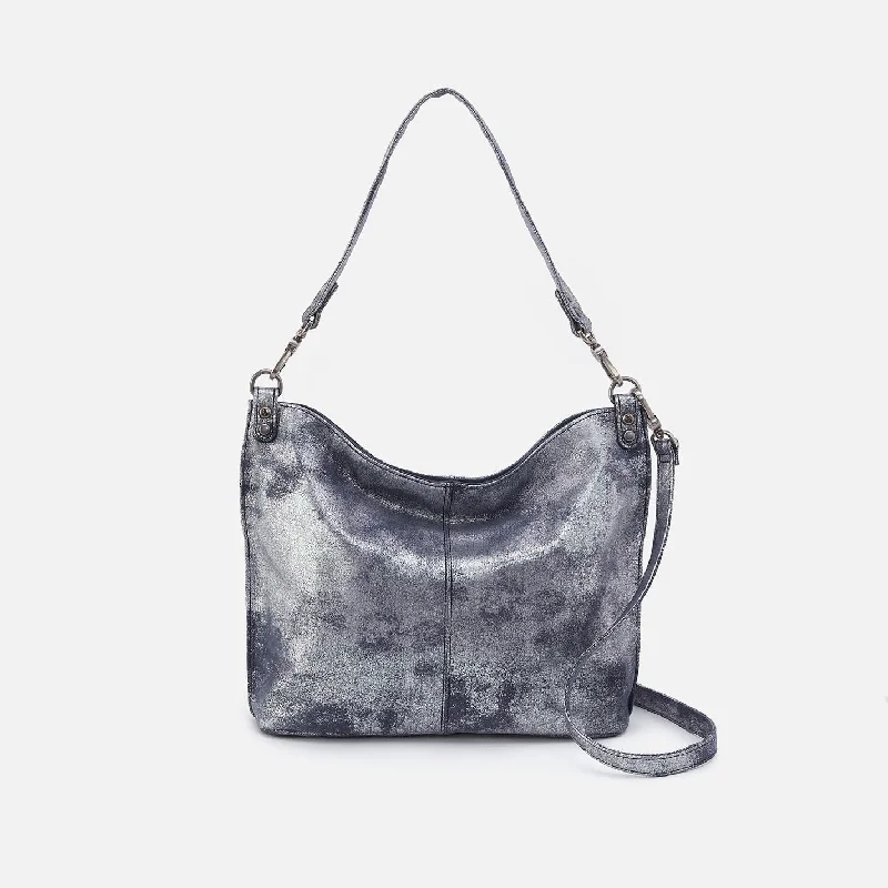 Pier Shoulder Bag In Metallic Leather - Blue Pewter