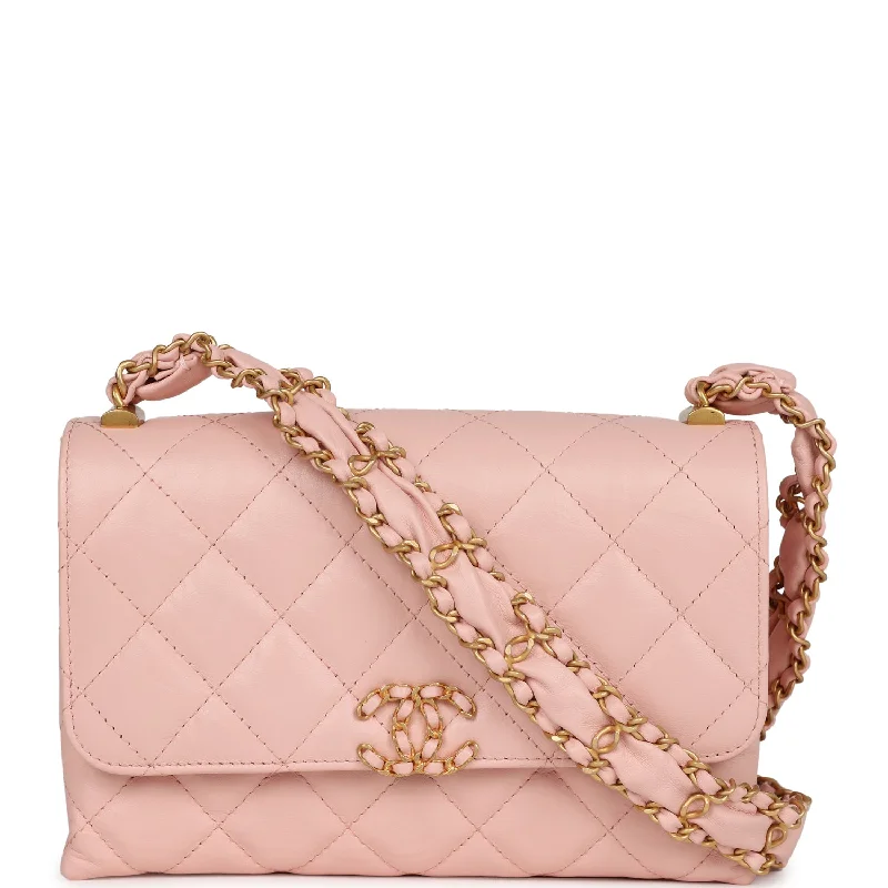 Chanel 19 Mini Flap Light Pink Aged Calfskin Brushed Gold Hardware