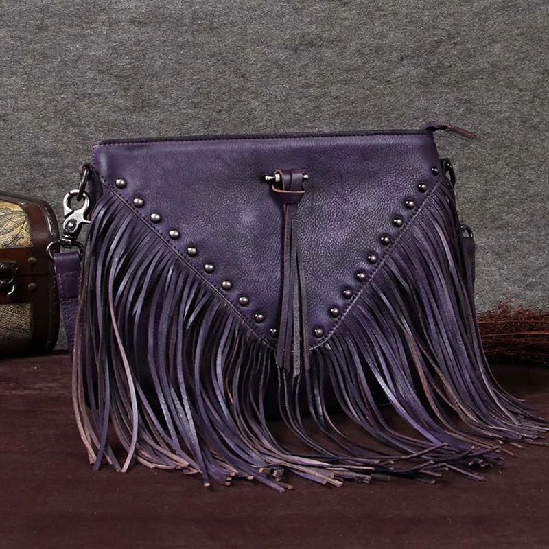 Womens Western Leather Purse With Fringe Boho Purses Side Bags for Women