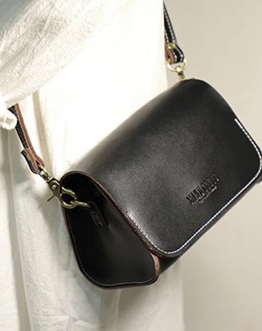 Cute Black LEATHER Small Side Bag Handmade WOMEN Crossbody BAG Phone Purse FOR WOMEN