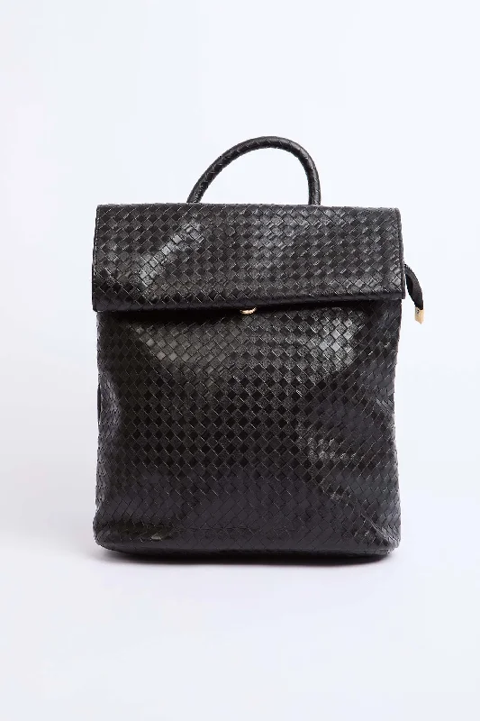 Faux Braided Leather Backpack Black