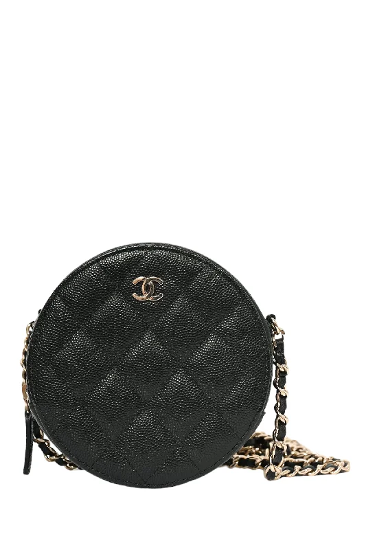 Pre-Loved Chanel™ 2020 Black Caviar Leather Round Chain Bag