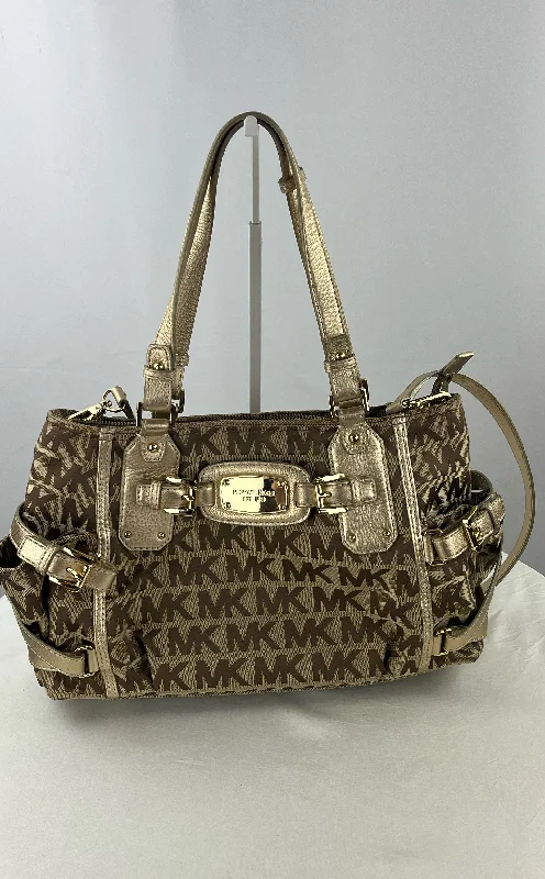 Michael Kors Women's Signature Logo Beige Gold Accent Shoulder Crossbody Bag NWT