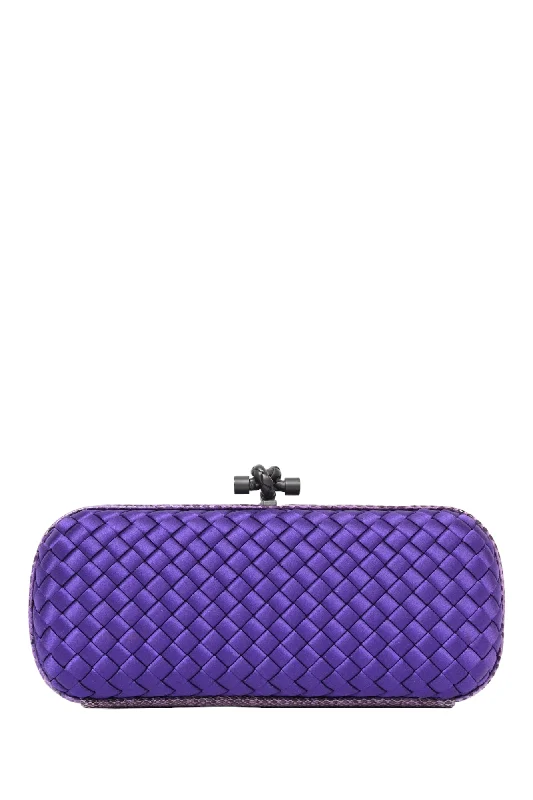 Bottega Veneta Purple Silk Python Trimmed Knot Clutch