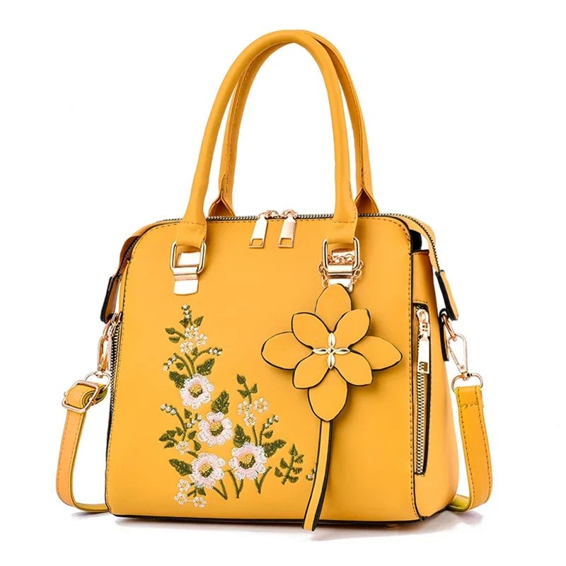 Elegant Floral Embroidered Leather Shoulder Bag