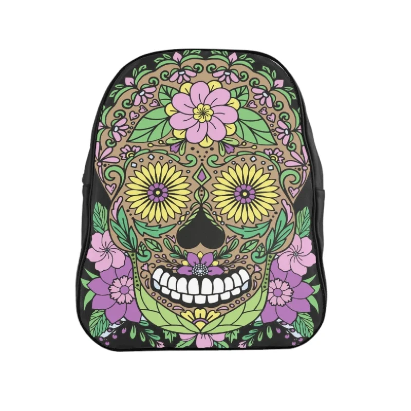 Skull Floral Print School Backpack