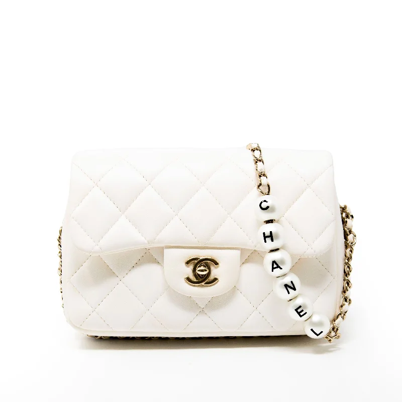 Chanel White Pearl Logo Mini Flap