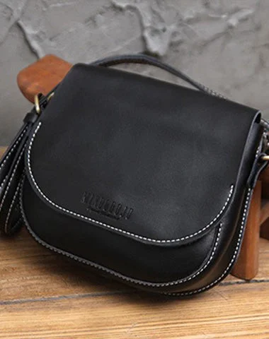 Cute Black LEATHER Flip Side Bag Handmade WOMEN Saddle Phone Crossbody BAG Purse FOR WOMEN