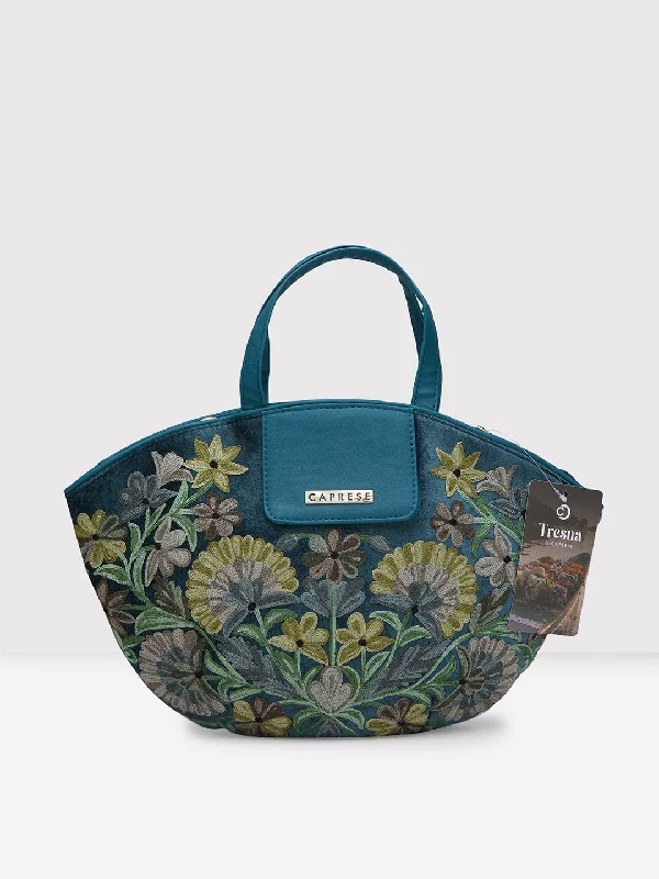 Caprese Tresna Embroidery Tote Handbag Green