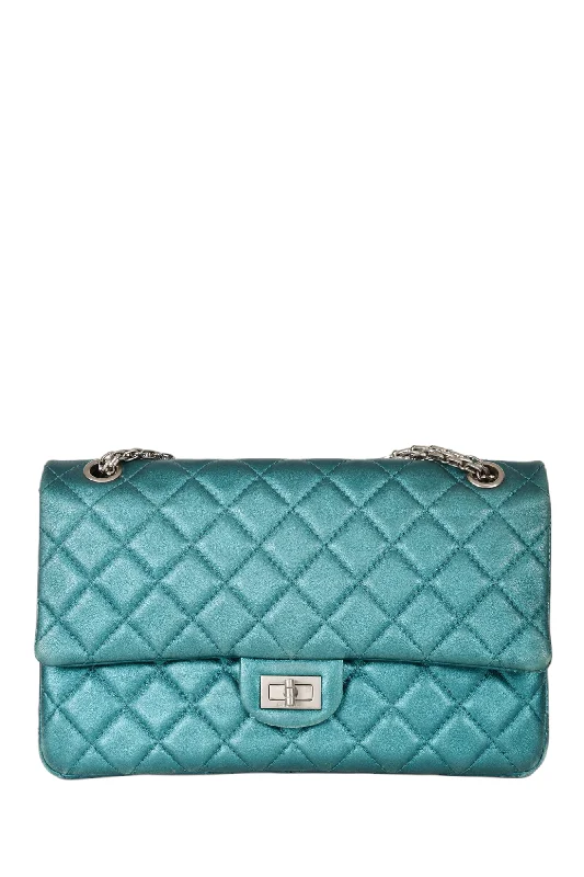 Chanel 2008/9 Teal Metallic Quilted Leather 2.55 Reissue 226 Double Flap Bag