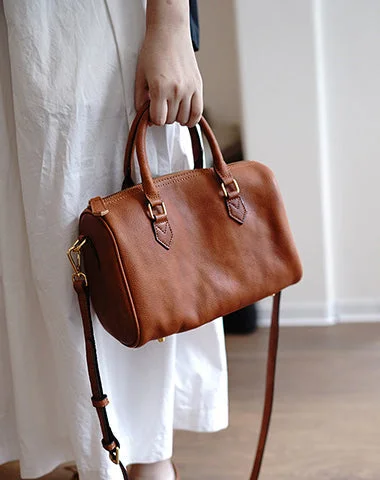 Brown Leather Boston Handbag Trendy Women Boston Crossbody Purse for Women