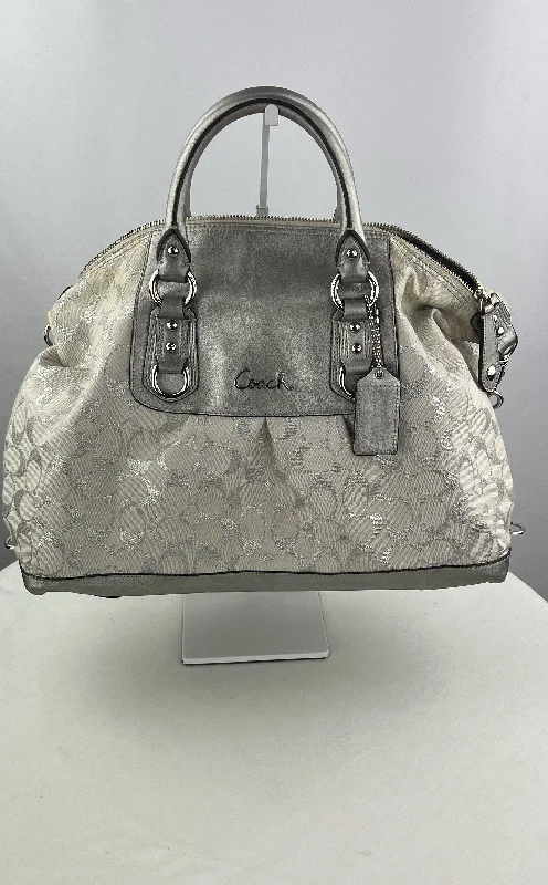 COACH Women's Ashley White Silver Signature Logo Canvas Shoulder Bag Purse