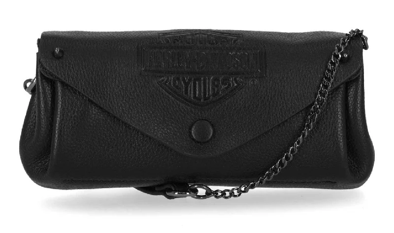 Women's Bar & Shield Leather Flap Crossbody Purse - Black