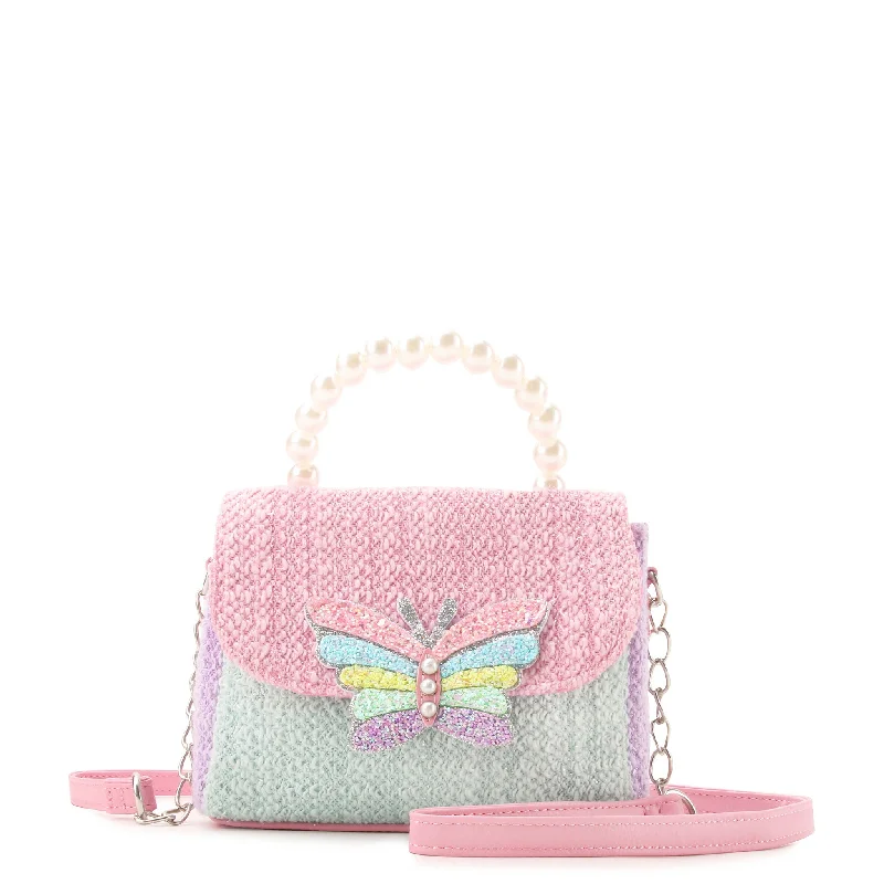 Color Block Butterfly Tweed Front Flap Crossbody Bag