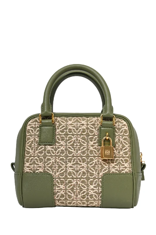 Loewe 2022 Green Leather/Canvas Amazona Nano Top Handle with Strap