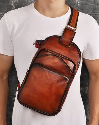 Leather Chest Bag For Men Cool Leather Sling Bag Mens Sling Crossbody Backpack