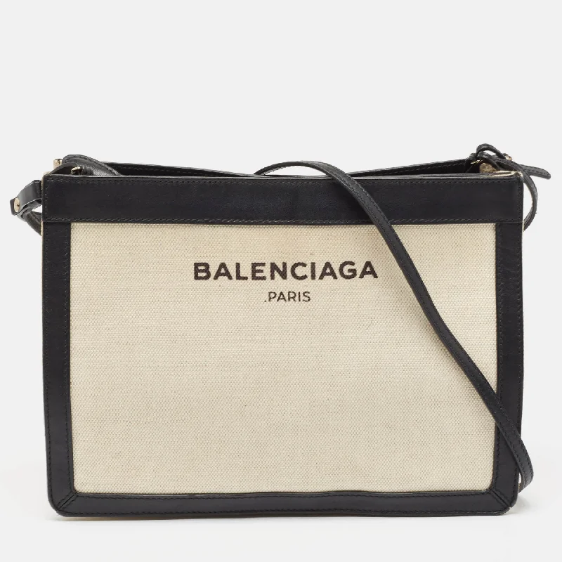 Balenciaga Black/beige Canvas Pochette Crossbody Bag