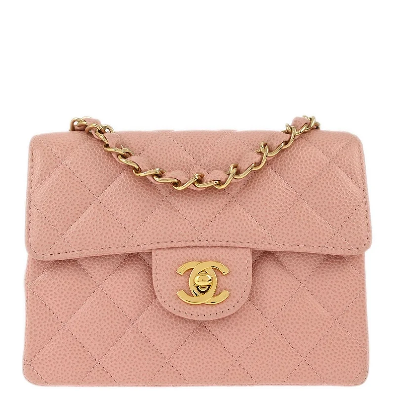 Chanel Pink Caviar Mini Classic Square Flap Bag 17