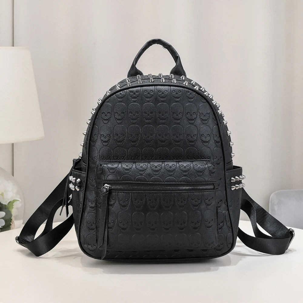 Goth Skull Studded Decor Backpack for Women