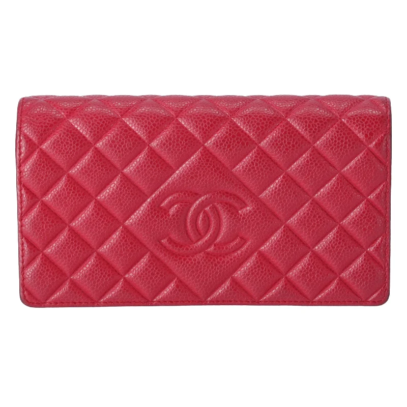 CHANEL Matelasse Quilted Flap Envelope Wallet A80108 Red Caviar CC Logo