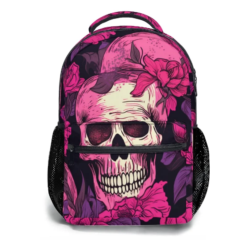 Pink And Purple Flowers With Skulls Backpack