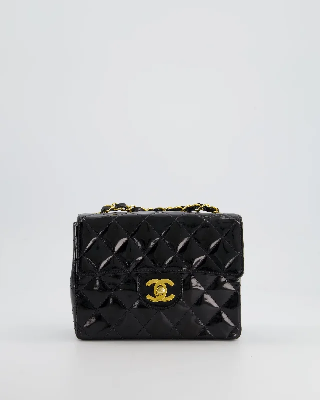 *RARE* Chanel Vintage Black Mini Square Flap Bag in Patent Leather with 24k Gold Hardware