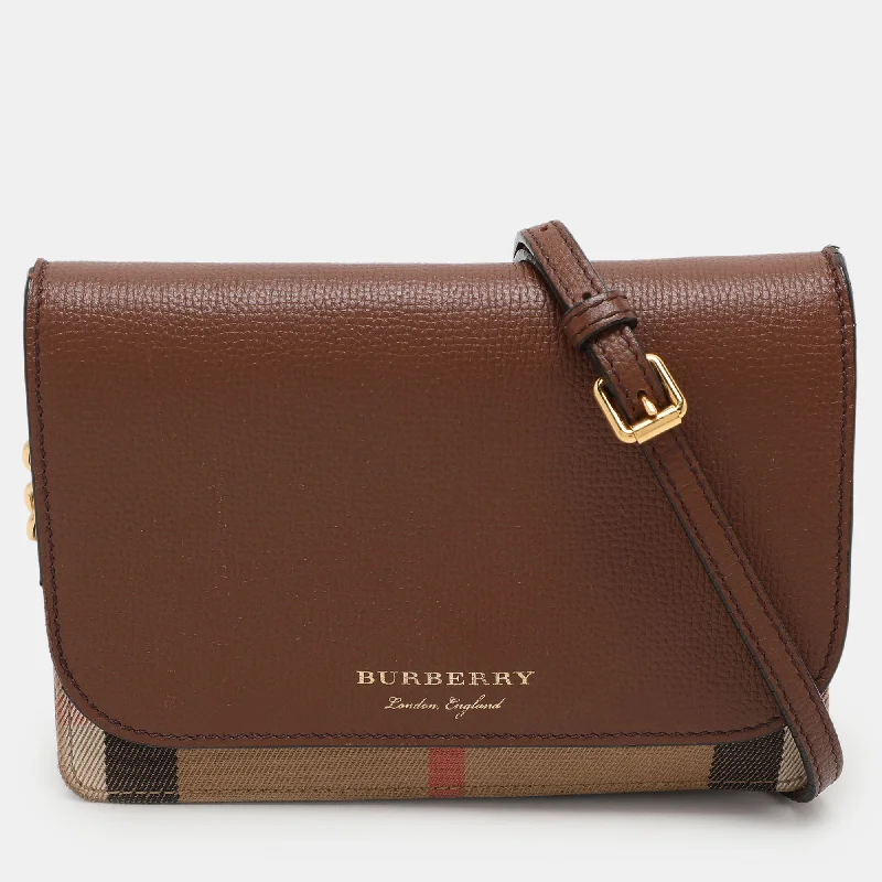 Burberry Brown/beige House Check Canvas And Leather Hampshire Crossbody Bag