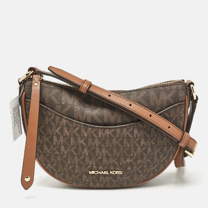 Michael Kors Brown Signature Coated Canvas Small Dover Crossbody Bag