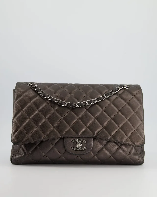 *FIRE PRICE* Chanel Bronze Metallic Classic Maxi Bag with Single Flap and Silver Hardware