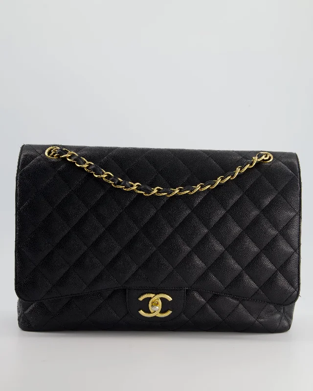 *HOT* Chanel Black Caviar Leather Maxi Double Flap Bag with Gold Hardware RRP £9,760