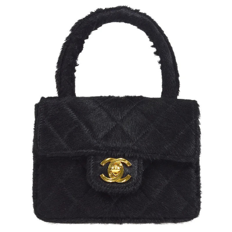 CHANEL * 1990s Classic Flap Handbag Micro Black Pony Hair