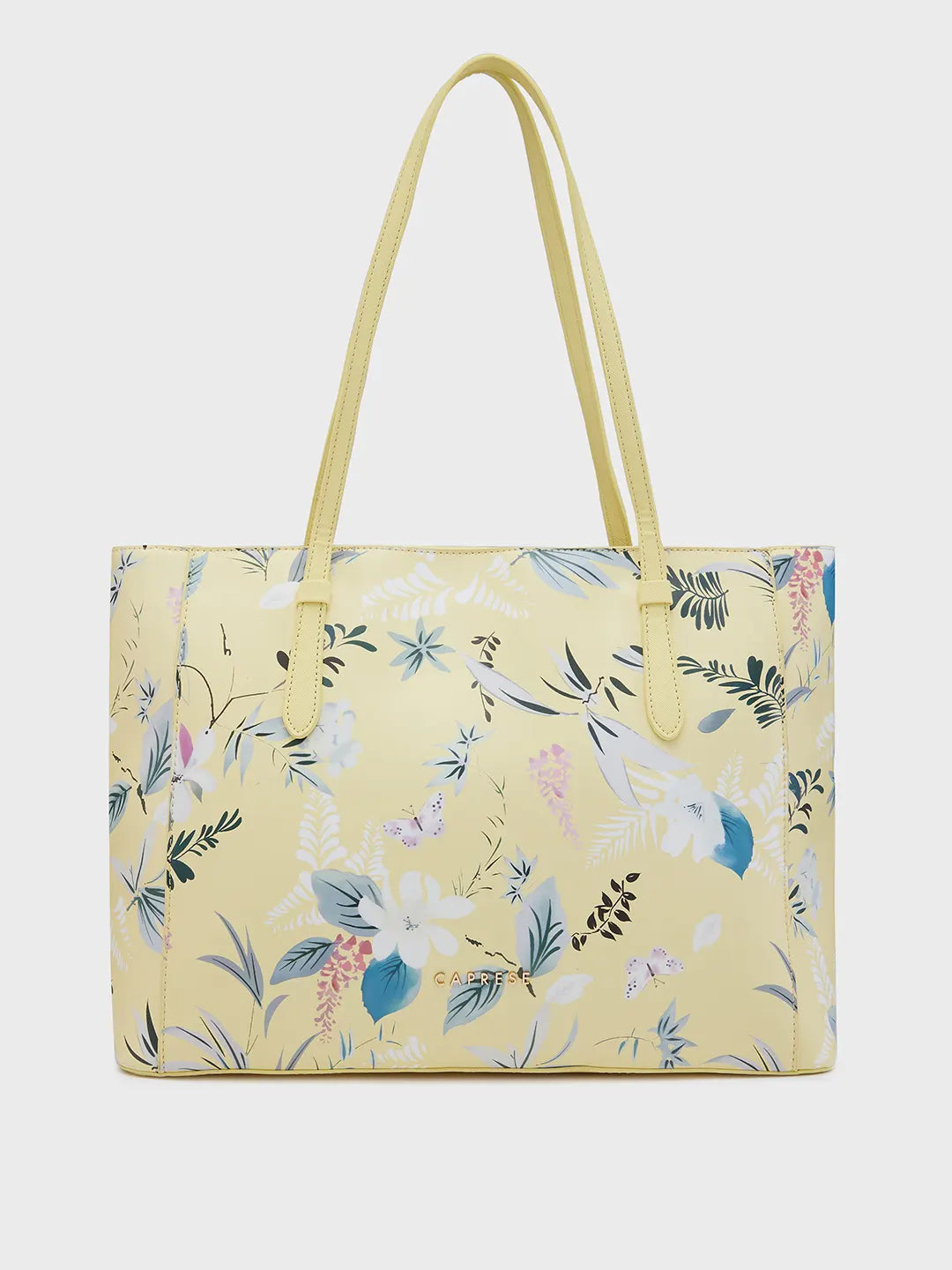 Caprese Gemma Floral Printed Yellow Faux Leather Large Tote Handbag