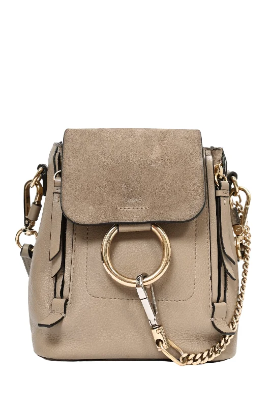 Chloe Taupe Leather/Suede Mini Faye Backpack with Shoulder Strap