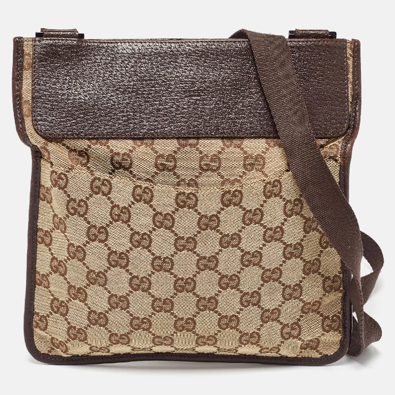 Gucci Beige Gg Canvas And Leather Crossbody Bag