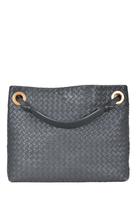 Bottega Veneta Grey Intreciatto Leather Bella Tote Bag