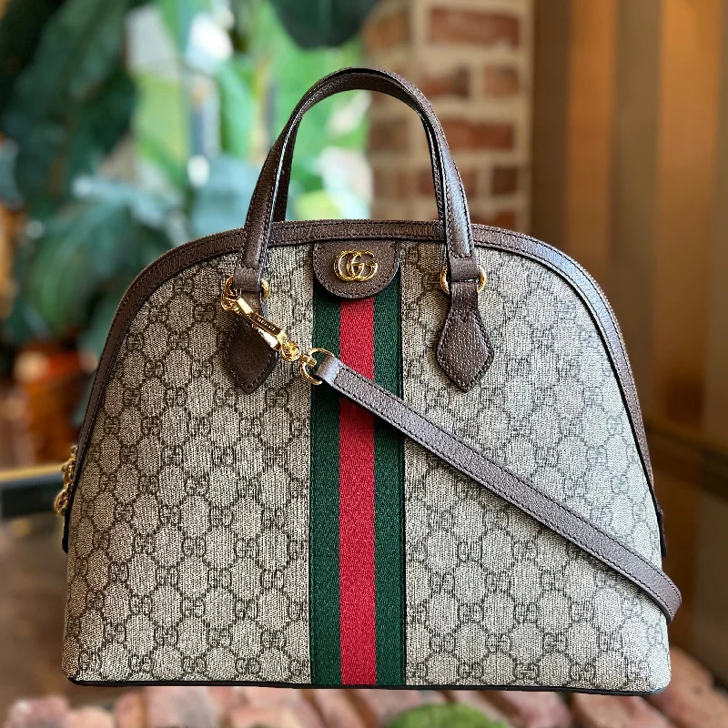 GUCCI Ophidia Dome Medium Beige Ebony GG Supreme Monogram Web Canvas Top Handle Bag