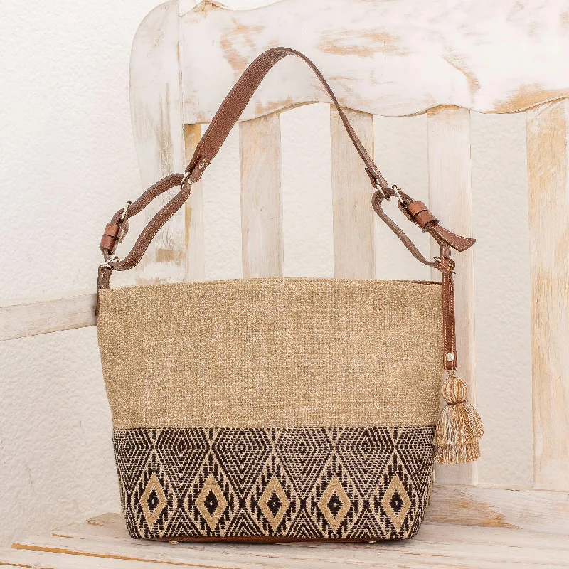 Maya Ixcaco Leather Accent Cotton Shoulder Bag