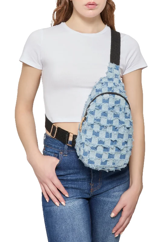 Denim Checkered Sling Backpack