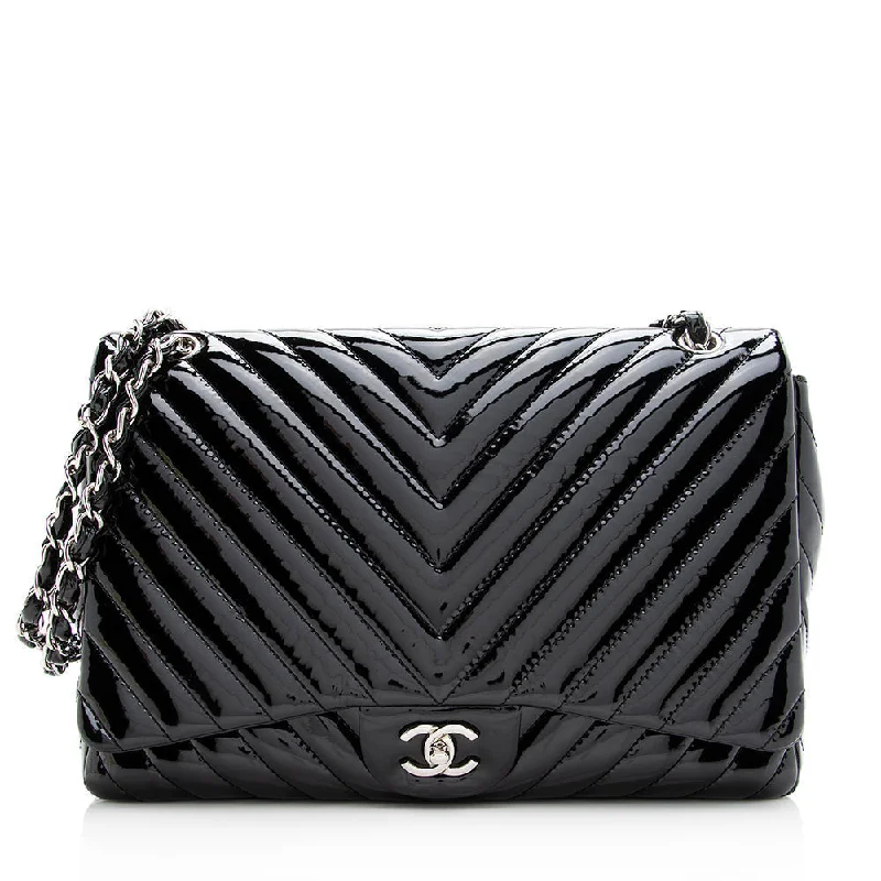 Chanel Chevron Patent Leather Classic Maxi Single Flap Bag - FINAL SALE (SHF-19684)