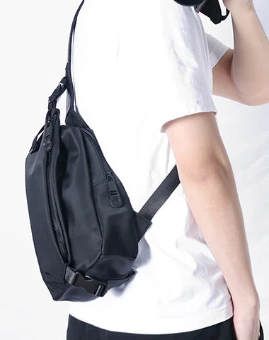 Mens Nylon Sling Bag Waterproof Black Nylon Biker Chest Purse Nylon Crossbody Sling Bag for Men