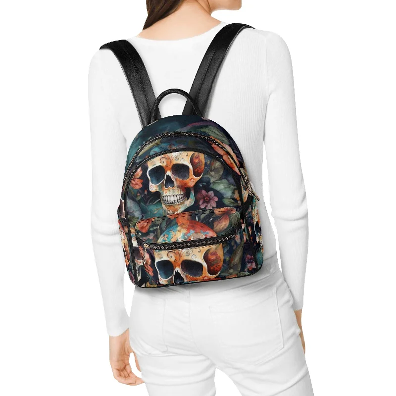 Womens Skull Floral Casual Backpack