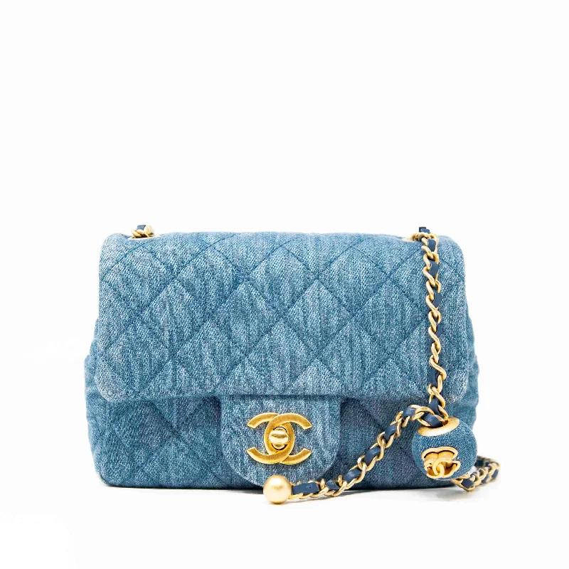 Chanel Blue Denim Mini Pearl Crush Flap